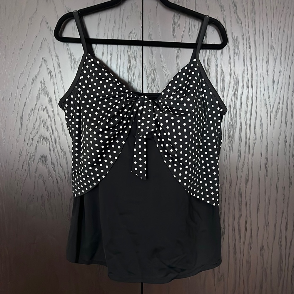 Swimsuits for All blk/white polkadot tankini adjustable strap PLUS SZ 22